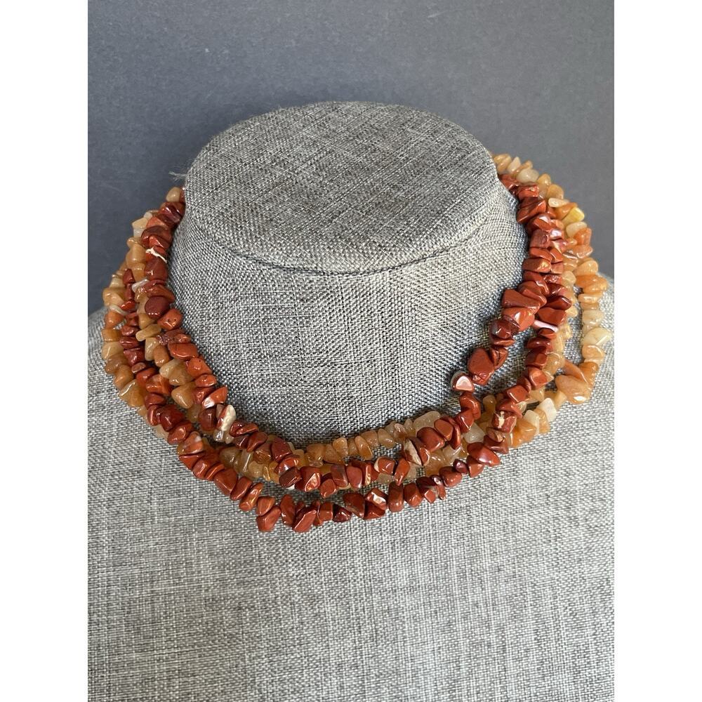 Carnelian Gemstone Chip Strand Necklace Layered Long Chunky Boho Festival Travel